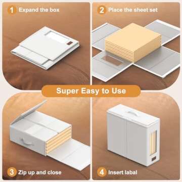 HUWAILE 4.64 GAL Sheet Organizers and Storage - 3 Pack Bed Sheet Organizers for All Sheet Sizes, Including Queen/King Size Blankets, Foldable Blanket Organizer/Sheet Storage for Linen Closet, Beige