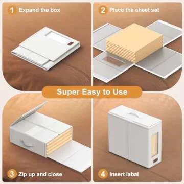 HUWAILE 4.64 GAL Sheet Organizers and Storage - 3 Pack Bed Sheet Organizers for All Sheet Sizes, Including Queen/King Size Blankets, Foldable Blanket Organizer/Sheet Storage for Linen Closet, Beige