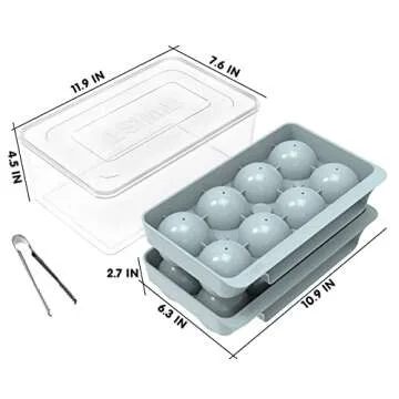 WIBIMEN Large Ice Cube Molds, Big Round Whiskey Ice Cube Trays for Freezer, Easy to Fill & Release, Whiskey Bourbon Cocktail(2.5In*8 Balls- Blue/2 Pack)