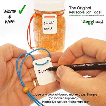 Zegghead Re-Usable Mason Jar Labels, Jar Tags with Elastic String, Sharpie & COPIC Compatible, Bottle Labels, Spice Labels, Canning Labels, Made in USA, 12pcs