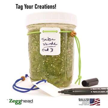 Zegghead Re-Usable Mason Jar Labels, Jar Tags with Elastic String, Sharpie & COPIC Compatible, Bottle Labels, Spice Labels, Canning Labels, Made in USA, 12pcs