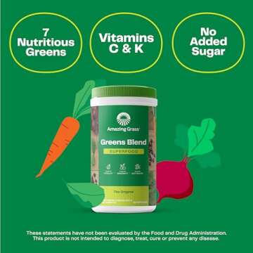 Amazing Grass Greens Superfood Powder: Greens Powder with Digestive Enzymes & Probiotics, Organic Spirulina, Chlorella, and Beet Root Powder, Original, 60 Servings