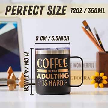 Onebttl Coffee Gifts Mug Stainless Steel, Coffee House Lover Coffeeholic Addict Presents Christmas Birthday, Travel Mug with Lid, 12oz/350ml - Adulting is Hard