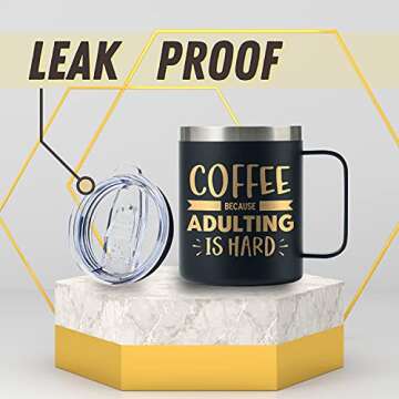 Onebttl Coffee Gifts Mug Stainless Steel, Coffee House Lover Coffeeholic Addict Presents Christmas Birthday, Travel Mug with Lid, 12oz/350ml - Adulting is Hard