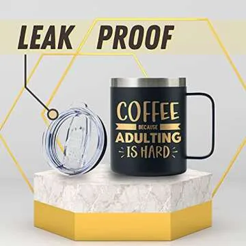 Onebttl Coffee Gifts Mug Stainless Steel, Coffee House Lover Coffeeholic Addict Presents Christmas Birthday, Travel Mug with Lid, 12oz/350ml - Adulting is Hard