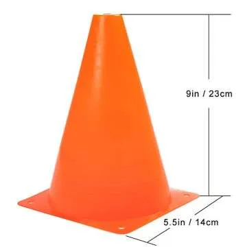 9 Inch Plastic Training Traffic Cones, Sport Cones, Agility Field Marker Cones for Soccer Basketball Football Drills Training, Outdoor Activity or Events - Set of 10, Orange