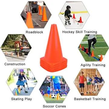 9 Inch Plastic Training Traffic Cones, Sport Cones, Agility Field Marker Cones for Soccer Basketball Football Drills Training, Outdoor Activity or Events - Set of 10, Orange