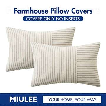 MIULEE Khaki and Beige Patchwork Farmhouse Pillow Covers 12x20 Inch, Pack of 2 Striped Linen Decorative Modern Accent Pillow Cases for Sofa Couch Bedroom