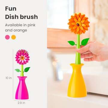 Vigar Flower Power Dish Brush with Holder - Cute Cleaning Essential for Every Kitchen