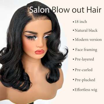 SOKU 13X6 Body Wave Lace Front Wigs Pre Layered, 18 Inch Short Wavy Glueless Wigs Pre Plucked, Natur...