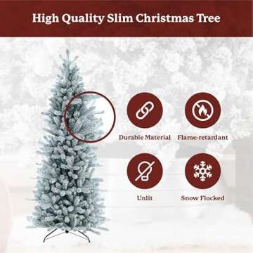 KING OF CHRISTMAS 7.5ft Snow Flocked Slim Artificial Christmas Tree Unlit, Skinny Flocked Christmas Tree with Metal Stand, King Flock Hinged Thin Xmas Tree for Holiday Home Office Christmas Décor