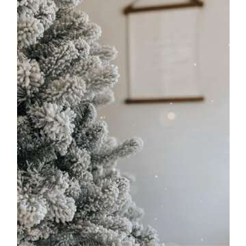 KING OF CHRISTMAS 7.5ft Snow Flocked Slim Artificial Christmas Tree Unlit, Skinny Flocked Christmas Tree with Metal Stand, King Flock Hinged Thin Xmas Tree for Holiday Home Office Christmas Décor