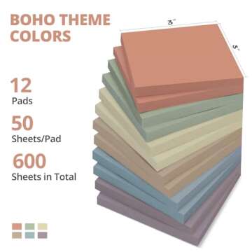 Sticky Notes, 12 Pads, 3x3 inches Aesthetic Sticky Note Pads, Neutral Boho Self-Stick Note Pads, Per...
