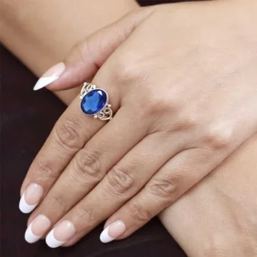 Buy JEWELOPORIUM Blue Sapphire Silver Ring for Women