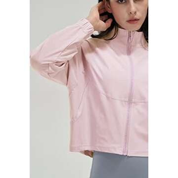 altiland Women's Athletic Running Yoga Gym Track Zip Up Cropped Jackets UPF 50+ Sun Protection Long Sleeve Workout Shirts(Rose Pink, S)