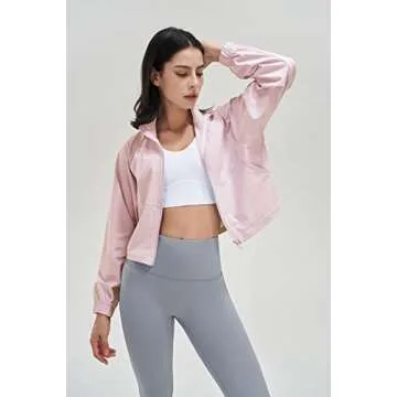 altiland Women's Athletic Running Yoga Gym Track Zip Up Cropped Jackets UPF 50+ Sun Protection Long Sleeve Workout Shirts(Rose Pink, S)