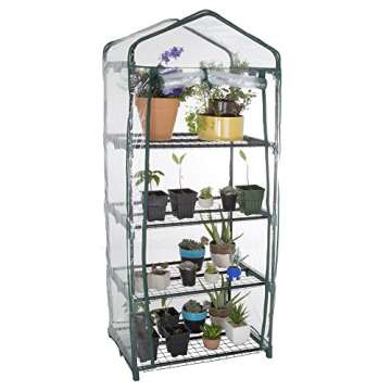 4 Tier Mini Greenhouse - Portable Greenhouse with Rust-Resistant Frame and PVC Cover for Indoor/Outd...