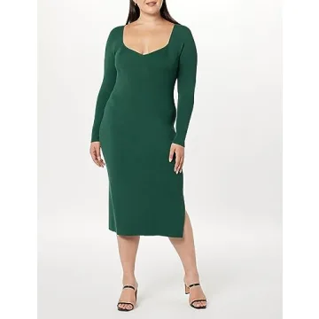 The Drop Cameron Ribbed Midi Sweater Dress in Trek Green