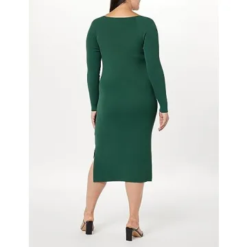 The Drop Cameron Ribbed Midi Sweater Dress in Trek Green