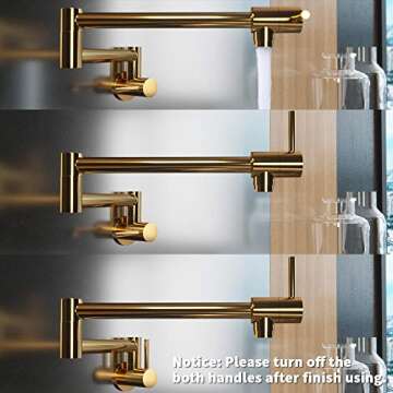 KES Kitchen Pot Filler Polished Brass Folding Faucet Brass Double Joint Swing Arm Sink Faucet Articulating Wall Mount Two Handle, KN926LF-PG