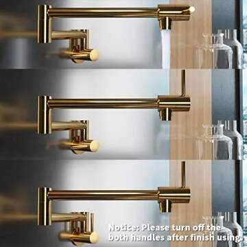 KES Kitchen Pot Filler Polished Brass Folding Faucet Brass Double Joint Swing Arm Sink Faucet Articulating Wall Mount Two Handle, KN926LF-PG