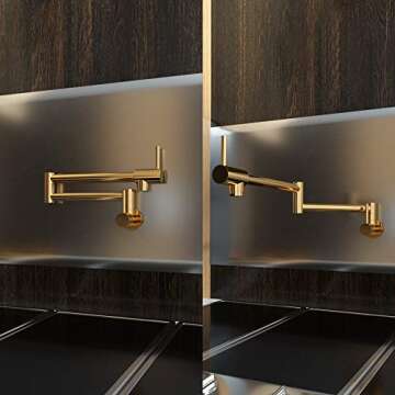 KES Kitchen Pot Filler Polished Brass Folding Faucet Brass Double Joint Swing Arm Sink Faucet Articulating Wall Mount Two Handle, KN926LF-PG