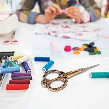 Hisuper 4.5inch Sewing Embroidery Scissors with Leather Scissors Cover, Sewing Crafting Sharp Scissors Stainless Steel Craft Shears Scissors for Needlework Manual Sewing Handicrafts Tool Red Copper