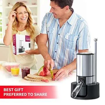 Wine Gifts-Wine Aerator Pourer-Rocyis Electric Wine Dispenser, One Touch Smart Wine Decanter w/Storage Base & Retractable Tube (Battery Operated)