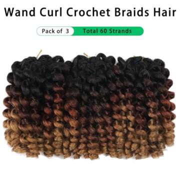 Ombre Wand Curl Crochet Braids Hair - 8 Inch Ringlet Twist Extensions with Jamaican Bounce (3 PCS, 1...