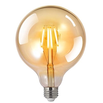 LED Bulbs 60 Watt Equivalent, 2 Pack 6W G125 LED Globe Bulbs, Antique Vintage Light Bulbs Amber, E26...