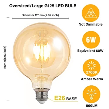 E26 G125 Edison LED Light Bulbs - Warm Vintage Glow, 2 Pack
