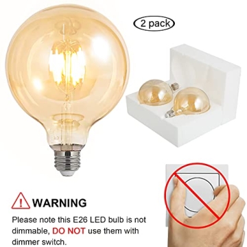 E26 G125 Edison LED Light Bulbs - Warm Vintage Glow, 2 Pack