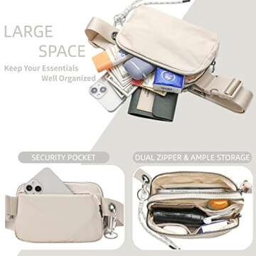 Belt Bag for Men,Fanny Pack Crossbody Bags for Women with Dual Zippers,Small Waterproof Bum Bag for ...