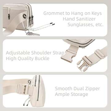 Belt Bag for Men,Fanny Pack Crossbody Bags for Women with Dual Zippers,Small Waterproof Bum Bag for Unisex,Fashion Everywhere Waist Bag Hip Pack for Running/Travel/Dog Walking/Outdoor/Hiking(Beige)