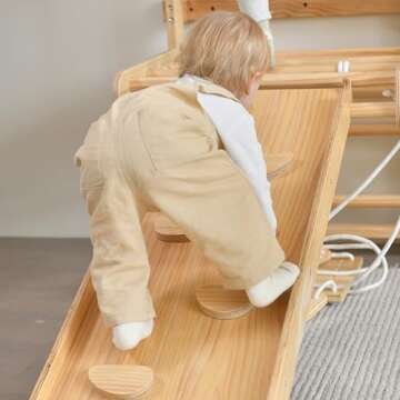 Avenlur Neem 5-in-1 Swedish Ladder Wall Gym with Cargo Wall Climber, Swedish Ladder Swing, Rope Ladder, Adult Pull-Up Bar, and Indoor Slide - Indoor Jungle Gym for Kids and Adult (79")