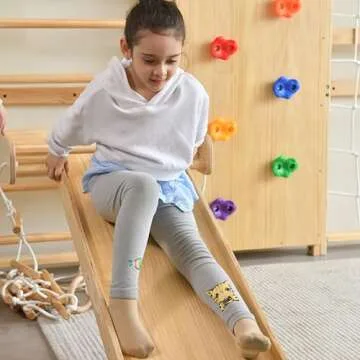 Avenlur Neem 5-in-1 Swedish Ladder Wall Gym with Cargo Wall Climber, Swedish Ladder Swing, Rope Ladder, Adult Pull-Up Bar, and Indoor Slide - Indoor Jungle Gym for Kids and Adult (79")