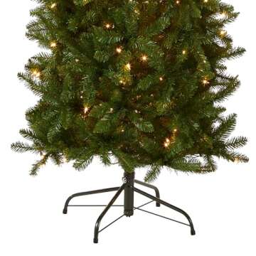 National Tree Company Artificial Pre-Lit Slim Christmas Tree, Green, Kingswood Fir, White Lights, Includes Stand, 9 Feet