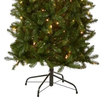 National Tree Company Artificial Pre-Lit Slim Christmas Tree, Green, Kingswood Fir, White Lights, Includes Stand, 9 Feet