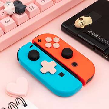 GeekShare 4PCS Cat Paw Button Caps Joystick Cover Compatible with Nintendo Switch/OLED - Pink & Blue