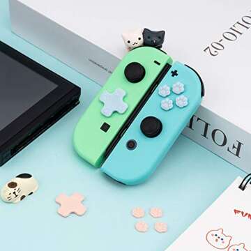 GeekShare 4PCS Cat Paw Button Caps Joystick Cover Compatible with Nintendo Switch/OLED - Pink & Blue