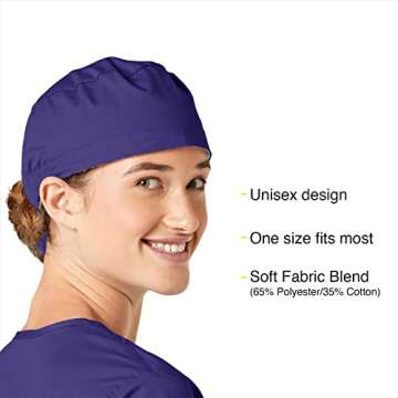 WonderWink Unisex Tie Back Scrub Cap in Grape for Healthcare Professionals