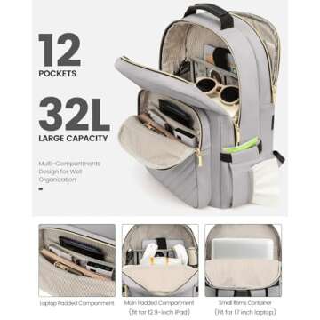 LOVEVOOK Laptop Backpack for Women, Travel Computer Work Bags with 17-inch Laptop Compartment, Colle...