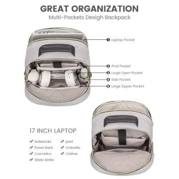 LOVEVOOK Laptop Backpack for Women, Travel Computer Work Bags with 17-inch Laptop Compartment, College School Student Bag Teen Backpacks For Girls, Outdoor Carry On Backpack Purse, Grey