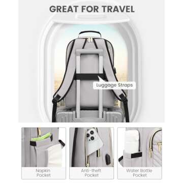 LOVEVOOK Laptop Backpack for Women, Travel Computer Work Bags with 17-inch Laptop Compartment, College School Student Bag Teen Backpacks For Girls, Outdoor Carry On Backpack Purse, Grey