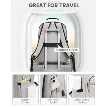 LOVEVOOK Laptop Backpack for Women, Travel Computer Work Bags with 17-inch Laptop Compartment, College School Student Bag Teen Backpacks For Girls, Outdoor Carry On Backpack Purse, Grey