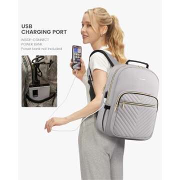 LOVEVOOK Laptop Backpack for Women, Travel Computer Work Bags with 17-inch Laptop Compartment, College School Student Bag Teen Backpacks For Girls, Outdoor Carry On Backpack Purse, Grey