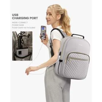 LOVEVOOK Laptop Backpack for Women, Travel Computer Work Bags with 17-inch Laptop Compartment, College School Student Bag Teen Backpacks For Girls, Outdoor Carry On Backpack Purse, Grey