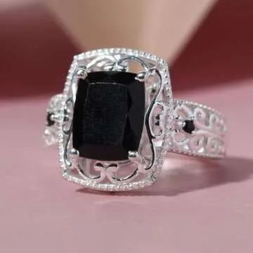 Shop LC Black Tourmaline Spinel Ring for Women 925 Sterling Silver Birthstone Jewelry Size 7 Ct 2.49 Valentines Day Gifts for Women