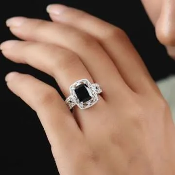 Shop LC Black Tourmaline Spinel Ring for Women 925 Sterling Silver Birthstone Jewelry Size 7 Ct 2.49 Valentines Day Gifts for Women