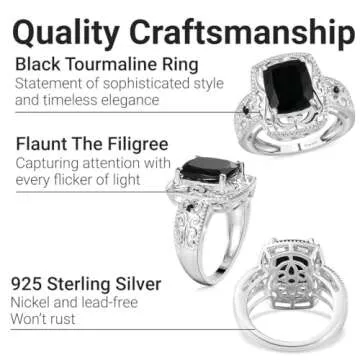 Shop LC Black Tourmaline Spinel Ring for Women 925 Sterling Silver Birthstone Jewelry Size 7 Ct 2.49 Valentines Day Gifts for Women